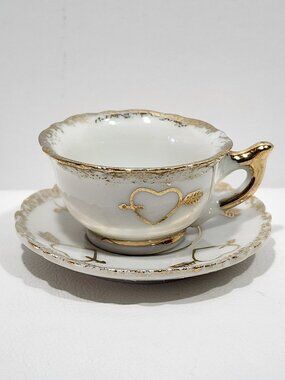 Just Married Handpainted w.Gold Made in Japan Mini Cup & Saucer RARE DISC ANT